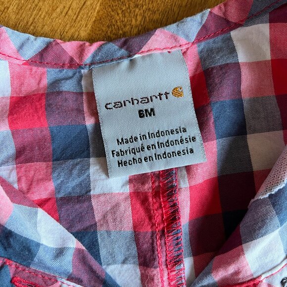 Carhartt plaid flutter-sleeve romper 6m - Picture 2 of 7